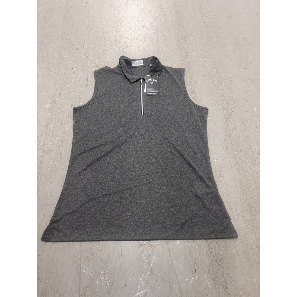 Callaway Polo Shirt Womens Large Black‎ Heather Opti-Dri 1/4 Zip Golf Active NWT